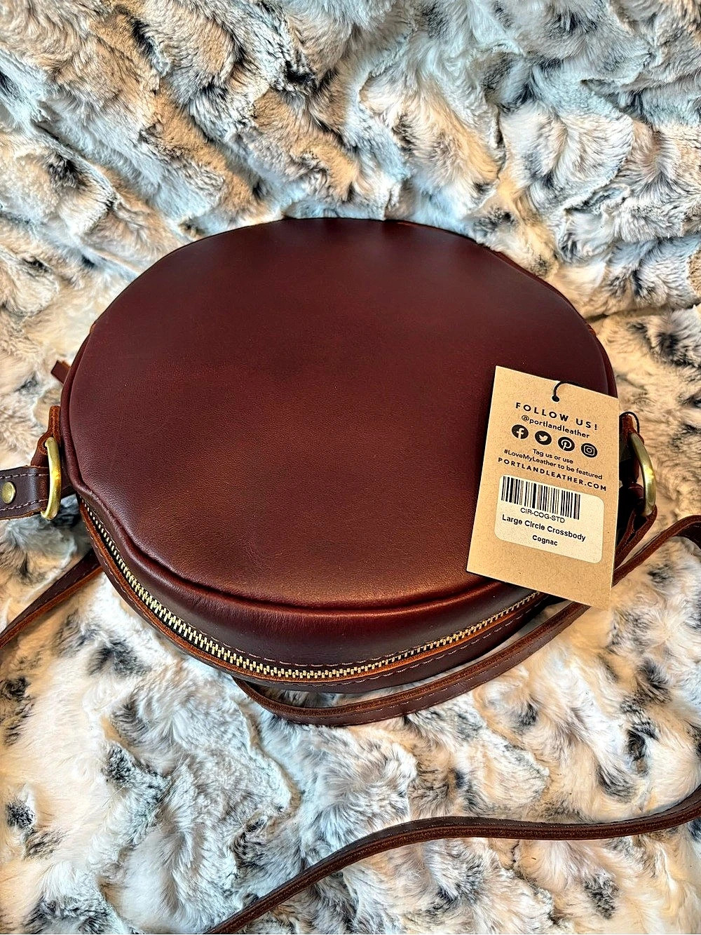 NWT- Portland Leather Circle Crossbody Bag in Cognac- NWT